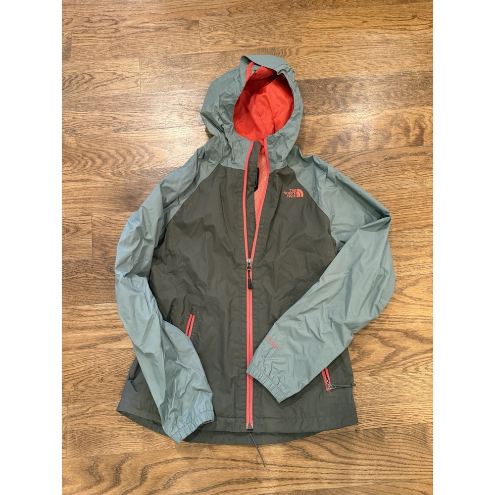 The North Face Women's Dryvent Hooded Rain Jacket Size Small Grey Orange Zip Up